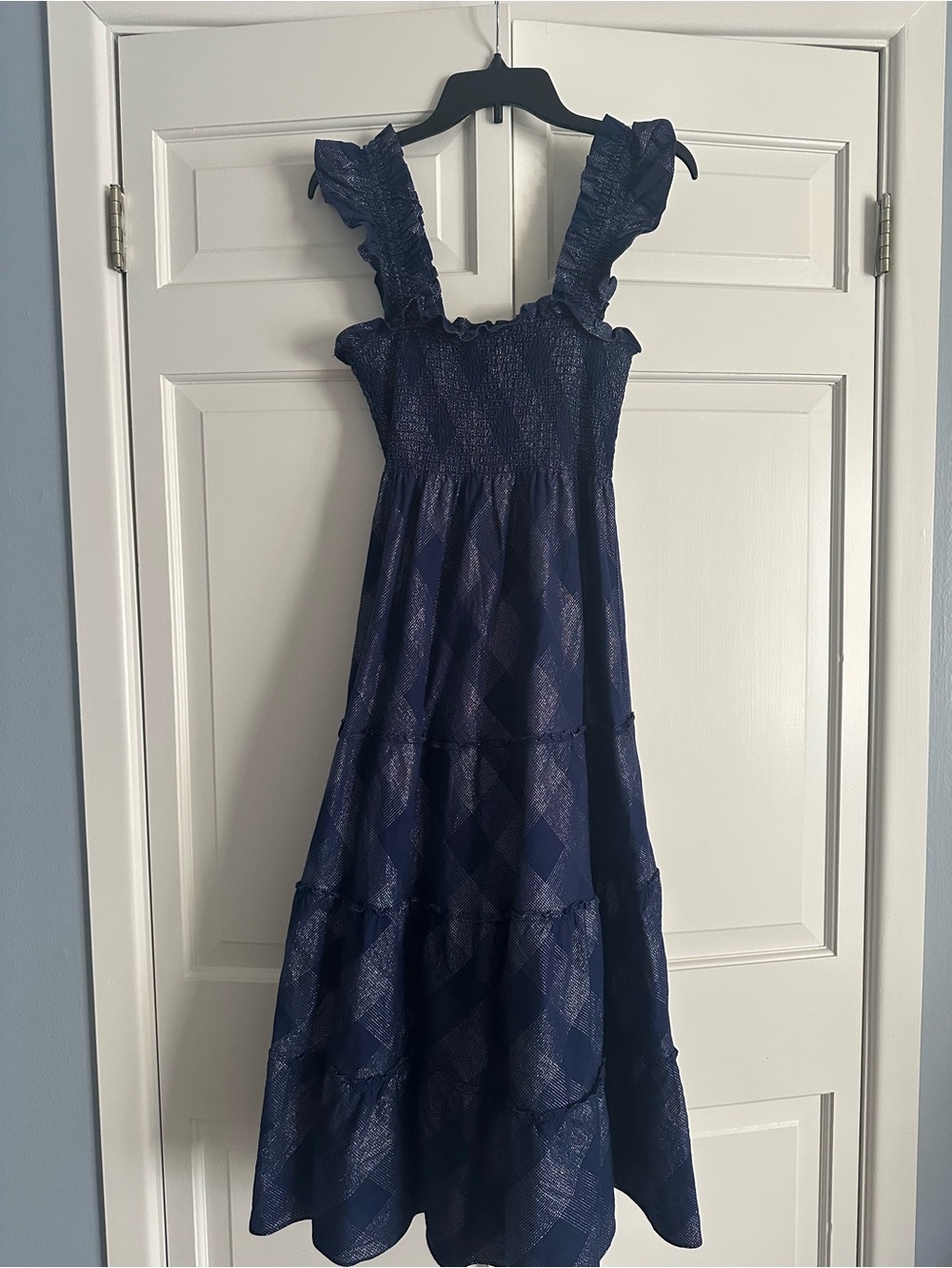 Hill House Navy Blue Ruffled Strap Tiered Maxi Dress
